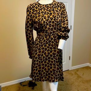 Tory Burch animal print silk above knee long sleeve a-line fit-flare dress 6 EUC